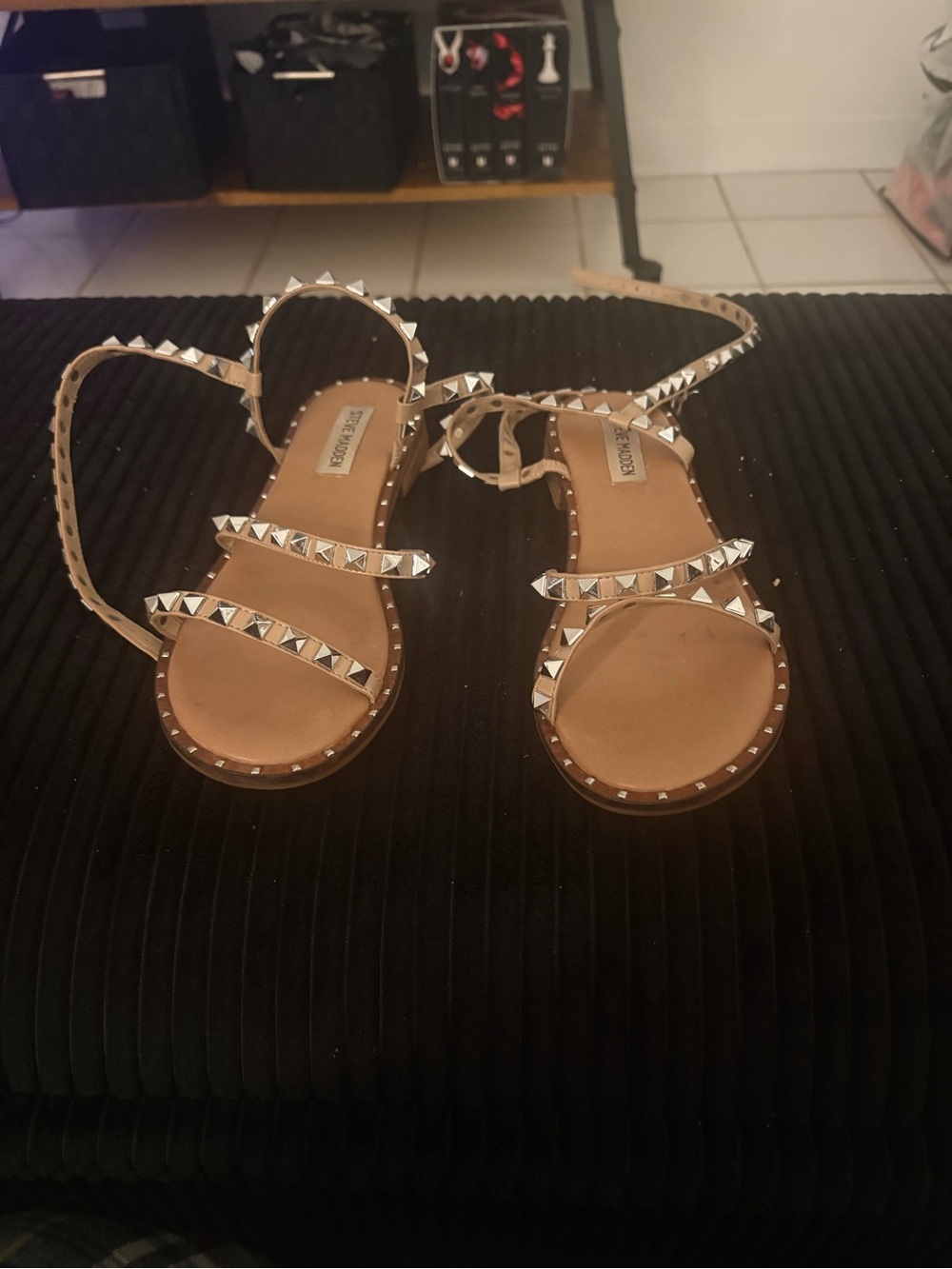 Studded Strappy Flat  Steve Madden Sandals - Beige/Tan